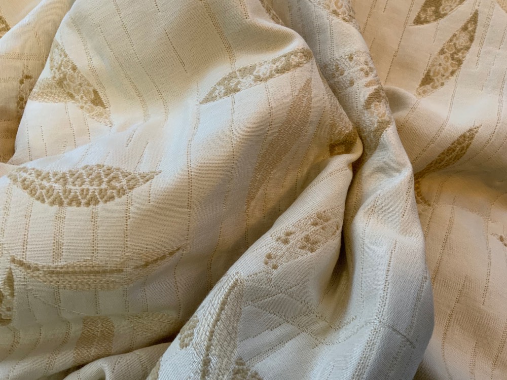 Quilted Chenille Cream Fabric in Bamboo Design. 3.7 mts